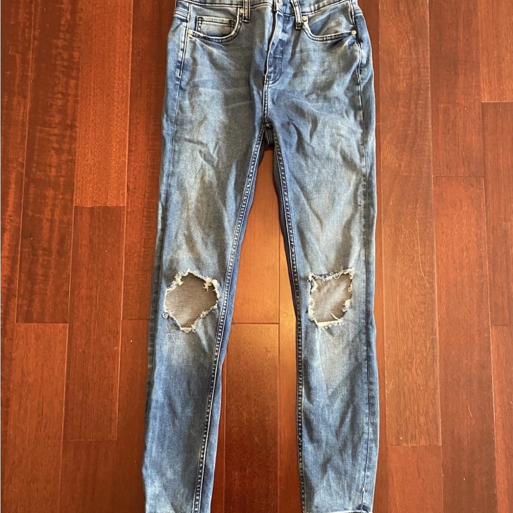 Free People Women’s Destroyed Blue Skinny Jeans